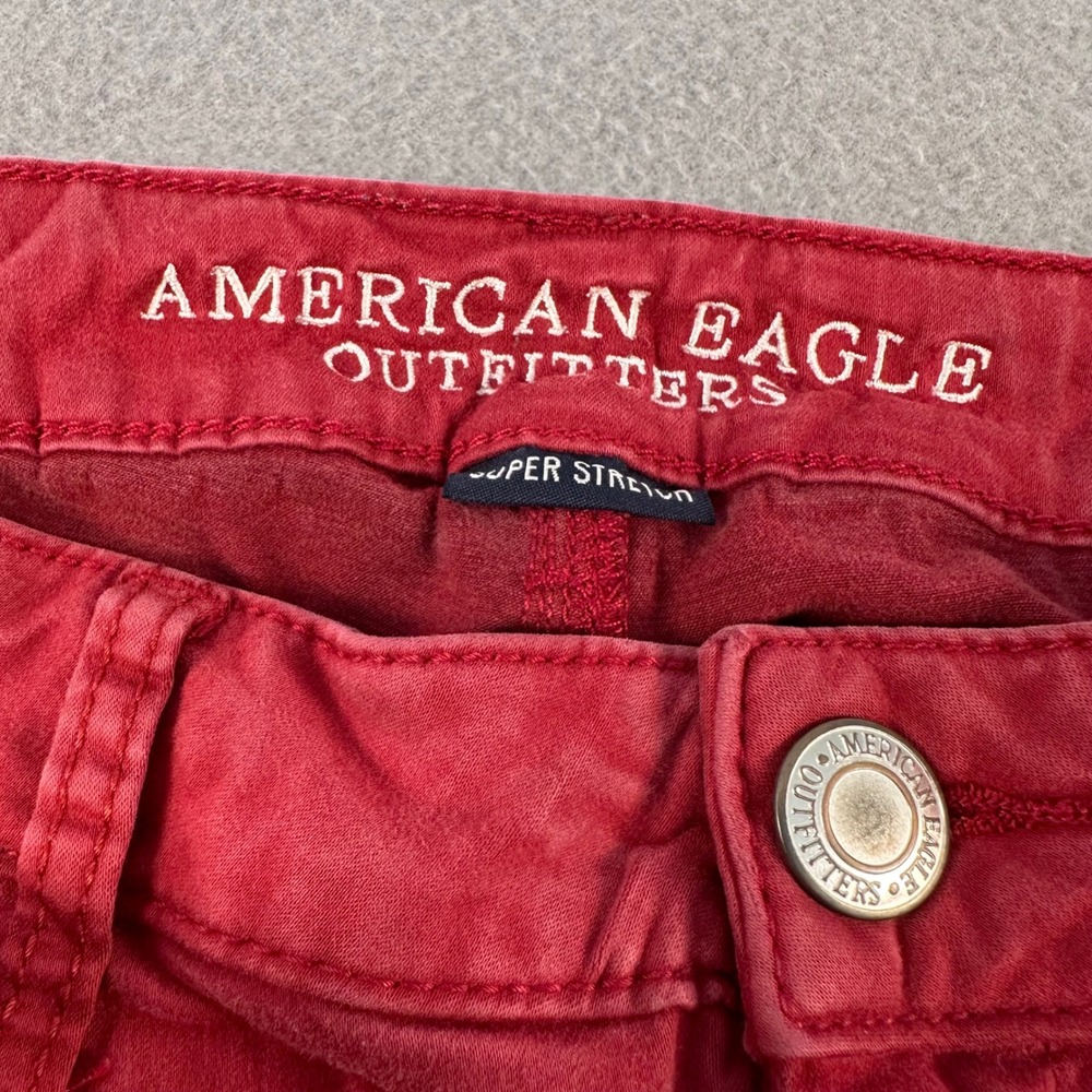 American Eagle Super Stretch Skinny Jeans Red Womens Size 12 Regular Mid Rise - Picture 2 of 12